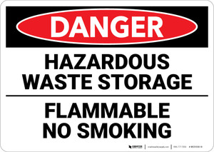 Danger: Hazardous Waste Storage Flammable No Smoking - Wall Sign