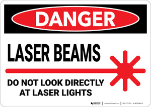 Danger: Laser Beams Do Not Look Directly at Lights - Wall Sign