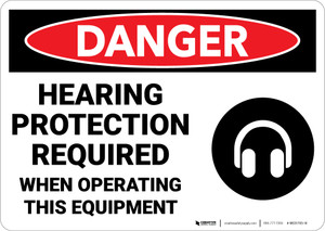 Danger: Hearing Protection Required when Operating Equipment - Wall Sign