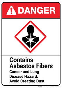 Danger: Asbestos Fibers Cancer Lung Disease Hazard ANSI - Wall Sign