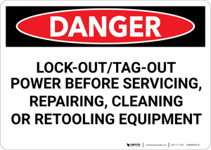 Danger: Lock Out Tag Out Before Servicing Repairing Cleaning - Wall Sign