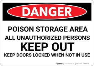 Danger: Poison Storage Area Keep Out Keep Doors Locked - Wall Sign