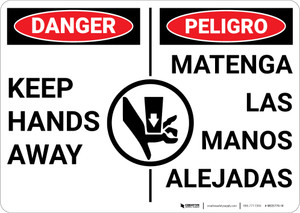 Danger: Keep Hands Away with Graphic Bilingual Spanish - Wall Sign