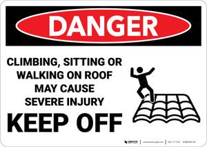 Danger: Climbing Sitting Walking On Roof May Cause Injury Sign With Icon - Wall Sign