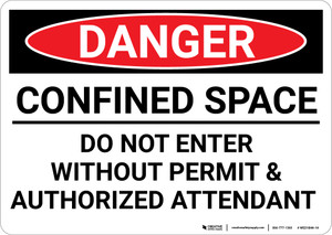 Danger: Do Not Enter Without Permit and Authorized Attendant - Wall Sign