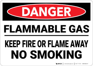 Danger: Flammable Gas Keep Fire Or Flame Away No Smoking - Wall Sign