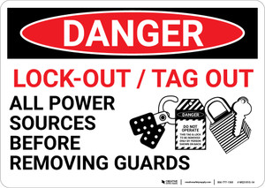 Danger: Lock Out Tag Out Sign With Graphic - Wall Sign