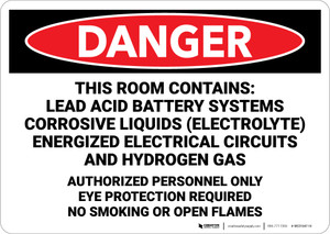 Danger: Room Contains Lead Acid Battery Systems - Wall Sign
