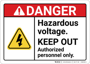 Danger: Hazardous Voltage Keep Out With Icon ANSI - Wall Sign