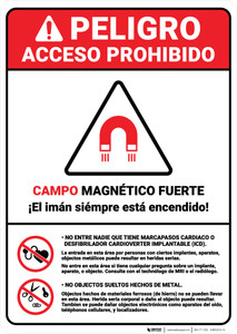 Danger: Prohibited Magnetic Fields Spanish ANSI - Wall Sign