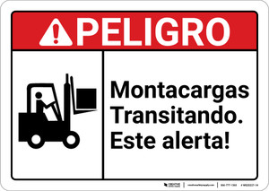 Danger: Forklift Traffic Spanish ANSI - Wall Sign