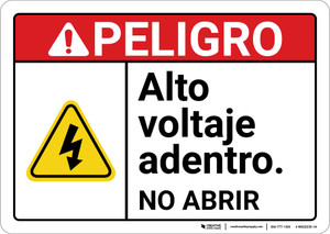 Danger: High Voltage Do Not Open Spanish ANSI - Wall Sign