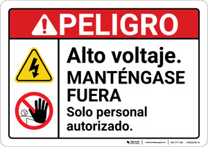 Danger: High Voltage Stay Out Personnel Only Hazard with Graphic Spanish ANSI - Wall Sign