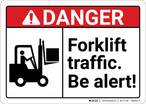 Danger: Forklift Traffic Be Alert ANSI with Icon Landscape ANSI - Wall Sign
