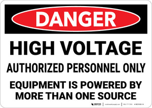 Danger: High Voltage Equipment Powered By More Than One Source Landscape - Wall Sign