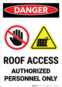Danger: Roof Access Authorized Personnel Only with Icons Portrait - Wall Sign