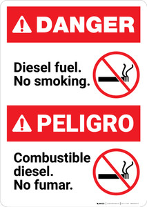 Bilingual Diesel Fuel No Smoking Spanish - Portrait Wall Sign