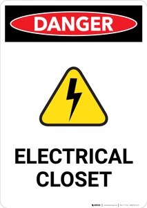 Electrical Closet with Hazard Icon - Portrait Wall Sign