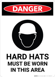 Hard Hats Must Be Worn with Icon - Portrait Wall Sign