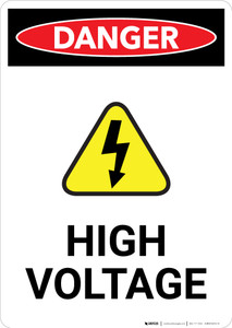 High Voltage With Hazard Icon - Portrait Wall Sign