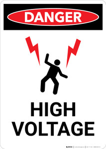 High Voltage With Lightning Bolts Graphic - Portrait Wall Sign