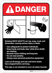 Danger: Drive Shaft Machine Guidelines ANSI - Wall Sign