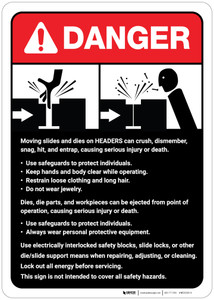 Danger: Moving Slides/Headers Guidelines ANSI - Wall Sign