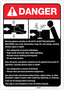 Danger: Plastic Injection Molding Machine Guidelines ANSI - Wall Sign