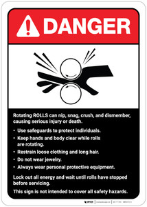 Danger: Rotating Rolls Machine Guidelines ANSI - Wall Sign