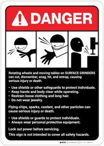Danger: Surface Grinder Machine Guidelines ANSI - Wall Sign
