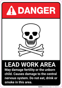 Danger: Lead Work Area May Damage Fertility or Cause Nerve Damage ANSI Portrait