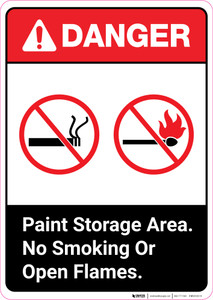 Danger: Paint Storage Area - No Smoking or Open Flames ANSI Portrait