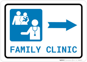 Family Health Clinic Right Arrow with Icon Landscape - Wall Sign