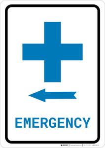 Emergency Left Arrow with First Aid Symbol Portrait v2 - Wall Sign