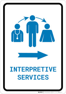 Interpretive Services Right Arrow with Icon Portrait v2 - Wall Sign