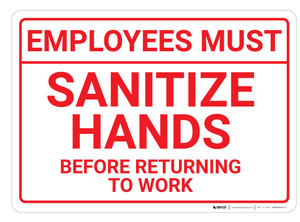 Employees Must: Sanitize Hands before Returning To Work Landscape - Wall Sign