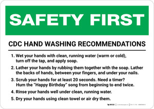 Safety First: CDC Hand Washing Recommendations Landscape - Wall Sign