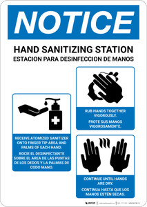 Notice: Bilingual Hand Sanitizing Station with Icon Portrait - Wall Sign