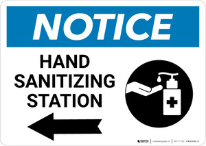 Notice: Hand Sanitizing Station Left Arrow with Icon Landscape - Wall Sign
