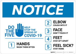Notice: Do The Five - Help Stop The Spread of COVID-19 Landscape - Wall Sign