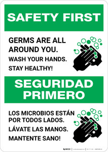Safety First: Stay Healthy Wash Your Hands Bilingual with Icon Portrait - Wall Sign