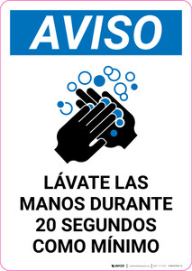 Notice: Reminder To Wash Hands Spanish with Icon Portrait - Wall Sign