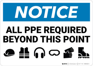 Notice: All PPE Required Beyond This Point - Wall Sign