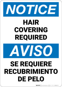 Notice: Hair Covering Required Bilingual Spanish - Wall Sign