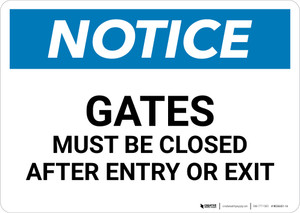 Notice: Gates Must Be Closed After Entry Or Exit - Wall Sign