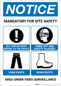 Notice: Mandatory For Site Safety Portrait with Icons - Wall Sign