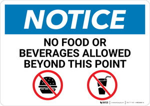 Notice: No Food Or Beverages Allowed Beyond This Point with Icons - Wall Sign