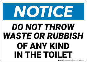 Notice: No Waste Or Rubbish Toilet Landscape - Wall Sign