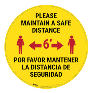 Please Maintain a Safe Distance - Bilingual - Floor Sign