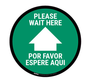 Please Wait here - Green - Bilingual - Floor Sign